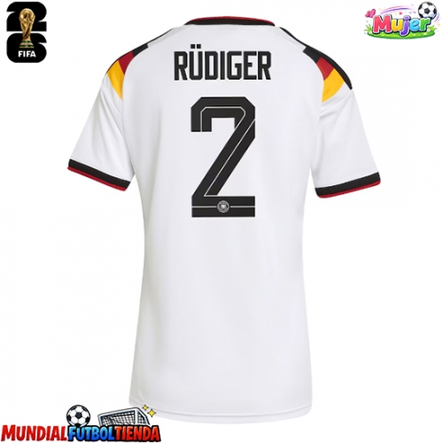 Camiseta Alemania Antonio Rudiger #2 Primera Equipación Replica Mundial 2026 para mujer mangas cortas